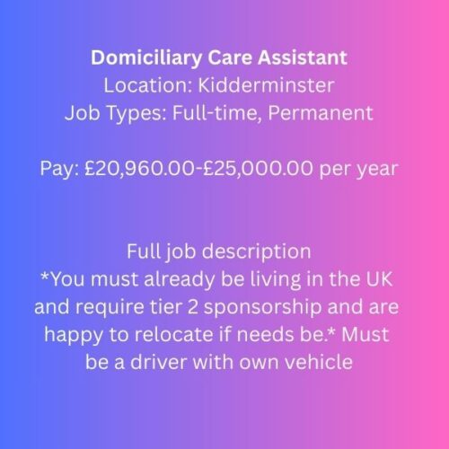 Domiciliary Care Assistant Job1010