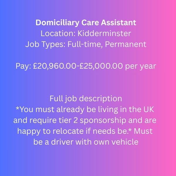 Domiciliary Care Assistant Job1010